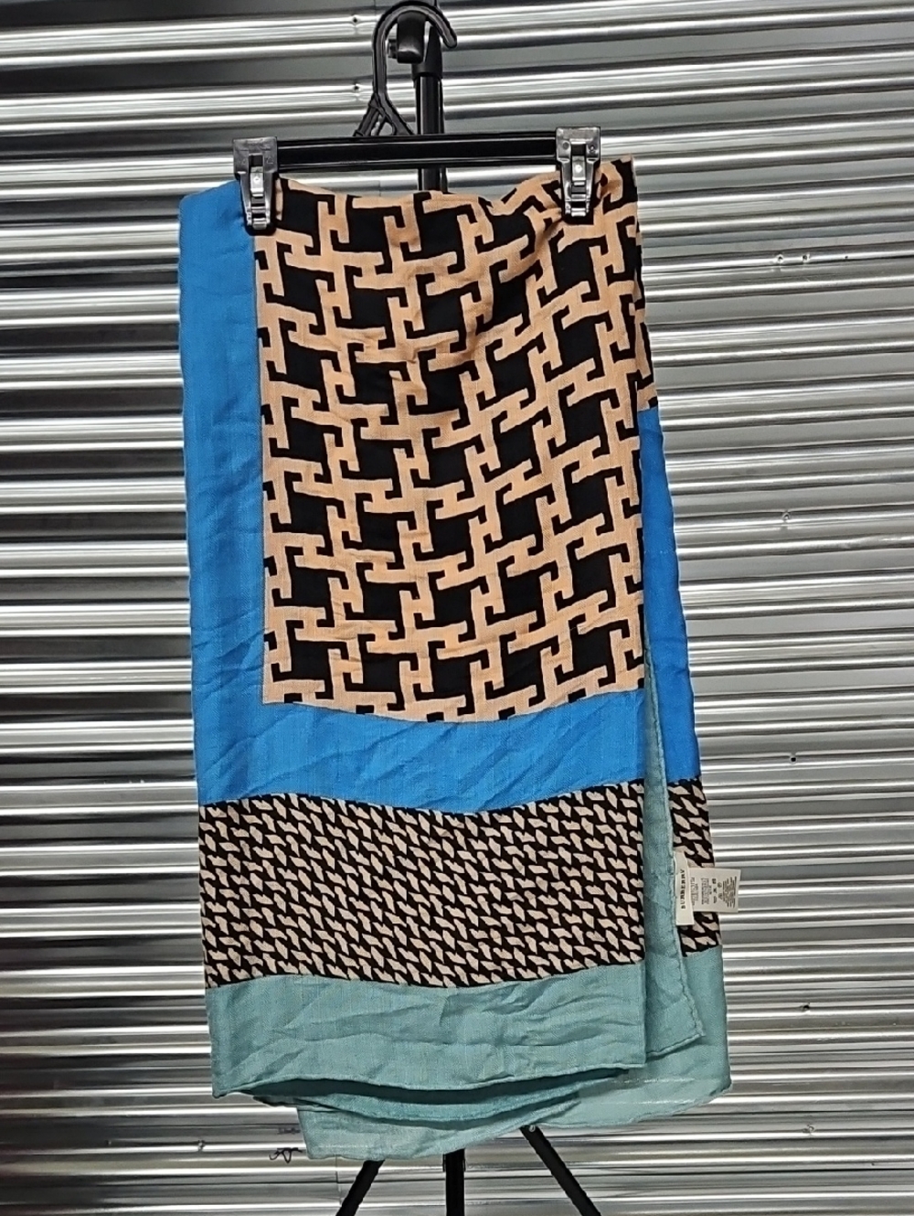 Burberry Blue, Beige & Black Patterned Scarf